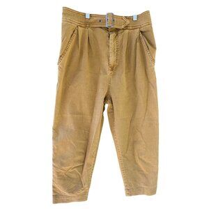 Free People Women Size 8 Paperbag Pants Belt High Waist Mustard Yellow Cotton